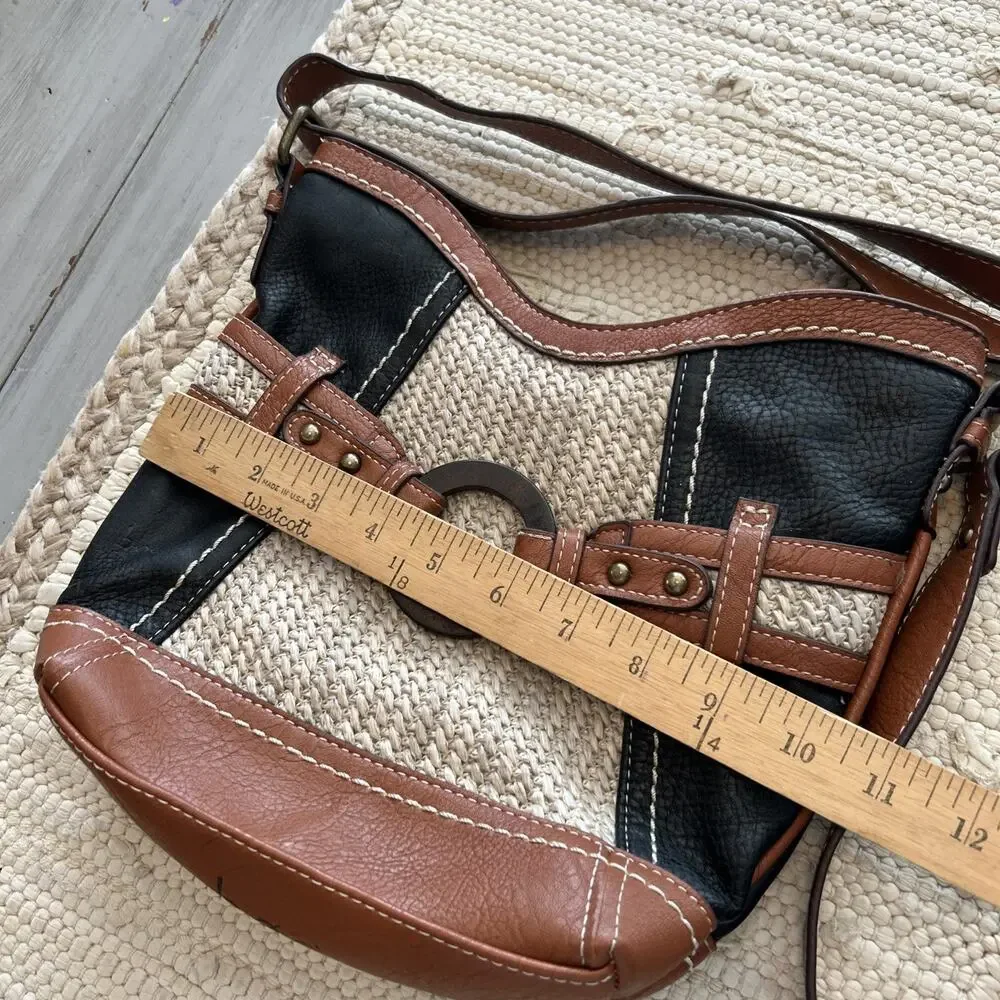 BOC Black Cognac Narayit Straw Woven Crossbody Purse Boho